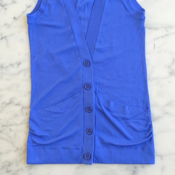 NWOT. Express Cotton and Modal Long V-Neck Royal Blue Vest with big pockets. - Picture 4 of 6